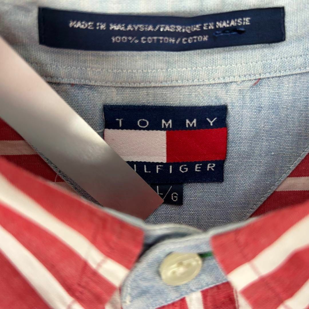 TOMMY HILFIGER(トミーヒルフィガー)の【希少】トミーヒルフィガー フラッグタグ 刺繍ロゴ 長袖 BDシャツ ストライプ メンズのトップス(シャツ)の商品写真