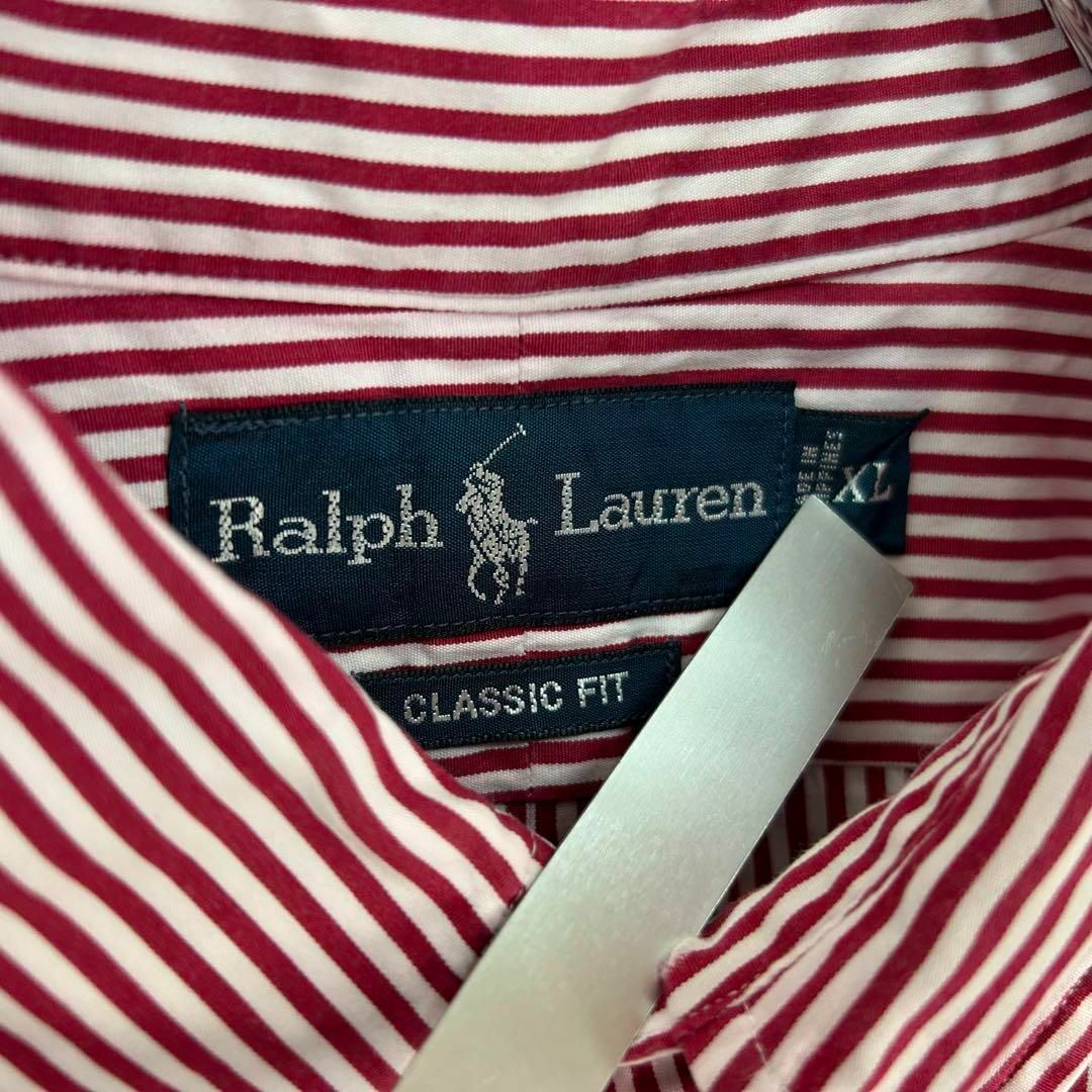Ralph Lauren(ラルフローレン)の【希少‼︎】ラルフローレン 刺繍ロゴ 長袖 BDシャツ ストライプ 赤白 美品 メンズのトップス(シャツ)の商品写真