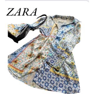 ザラ(ZARA)のZara シャツ ワンピース Mサイズ(ひざ丈ワンピース)