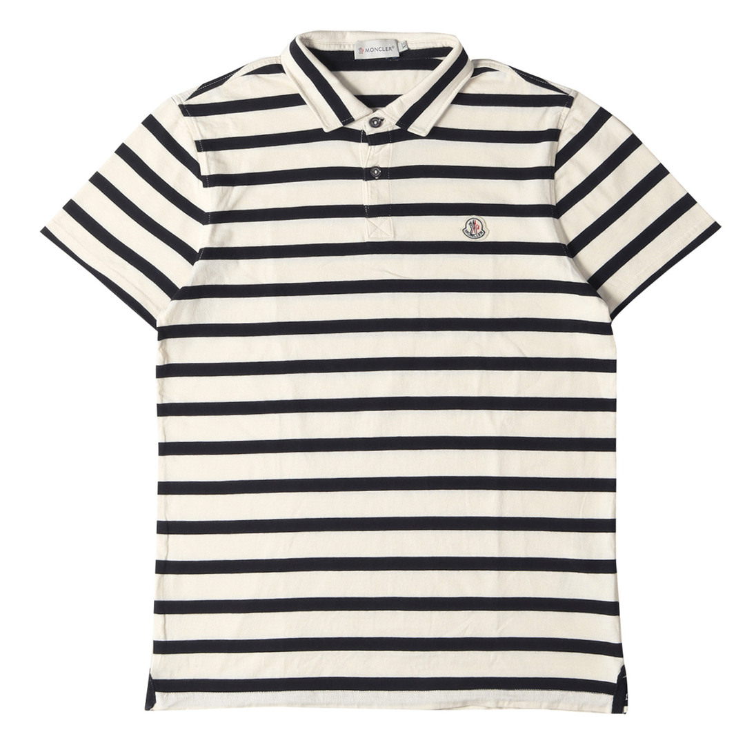 MONCLER モンクレール ポロシャツ サイズ:XS ボーダー コットン MAGLIA POLO MANICA CORTA ブラック オフホワイト 黒白 トップス カジュアル 半袖 【メンズ】