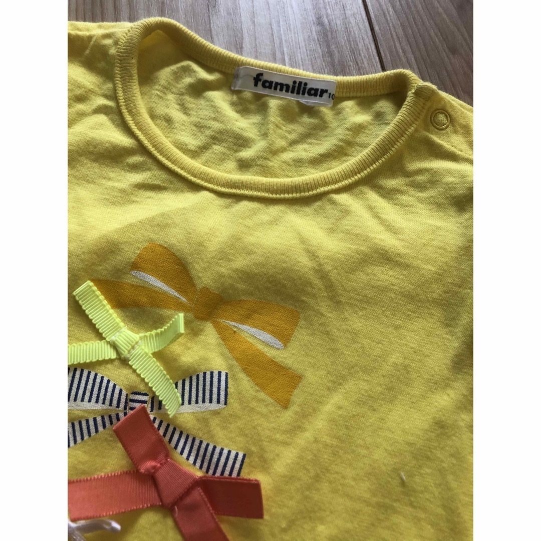 familiar(ファミリア)のfamiliar女の子Tシャツ黄色100/GAPスパッツ110 キッズ/ベビー/マタニティのキッズ服女の子用(90cm~)(Tシャツ/カットソー)の商品写真