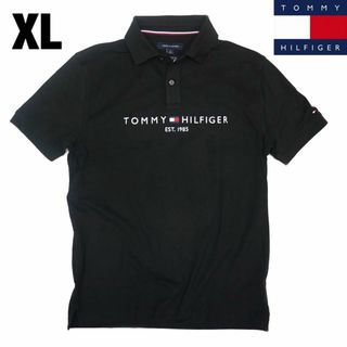 トミーヒルフィガー(TOMMY HILFIGER)の新品トミーヒルフィガー刺繍ロゴストレッチポロシャツ(XL)ブラック ゴルフにも！(ウエア)