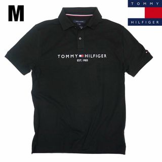 トミーヒルフィガー(TOMMY HILFIGER)の新品トミーヒルフィガー 刺繍ロゴストレッチポロシャツ(M)ブラック ゴルフにも！(ウエア)