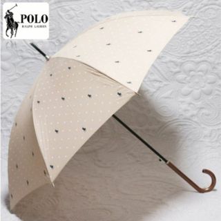 ポロラルフローレン(POLO RALPH LAUREN)の新品【ポロラルフローレン】長傘 雨傘 ジャンプ式 ポニードット柄 持ち手ウッド調(傘)