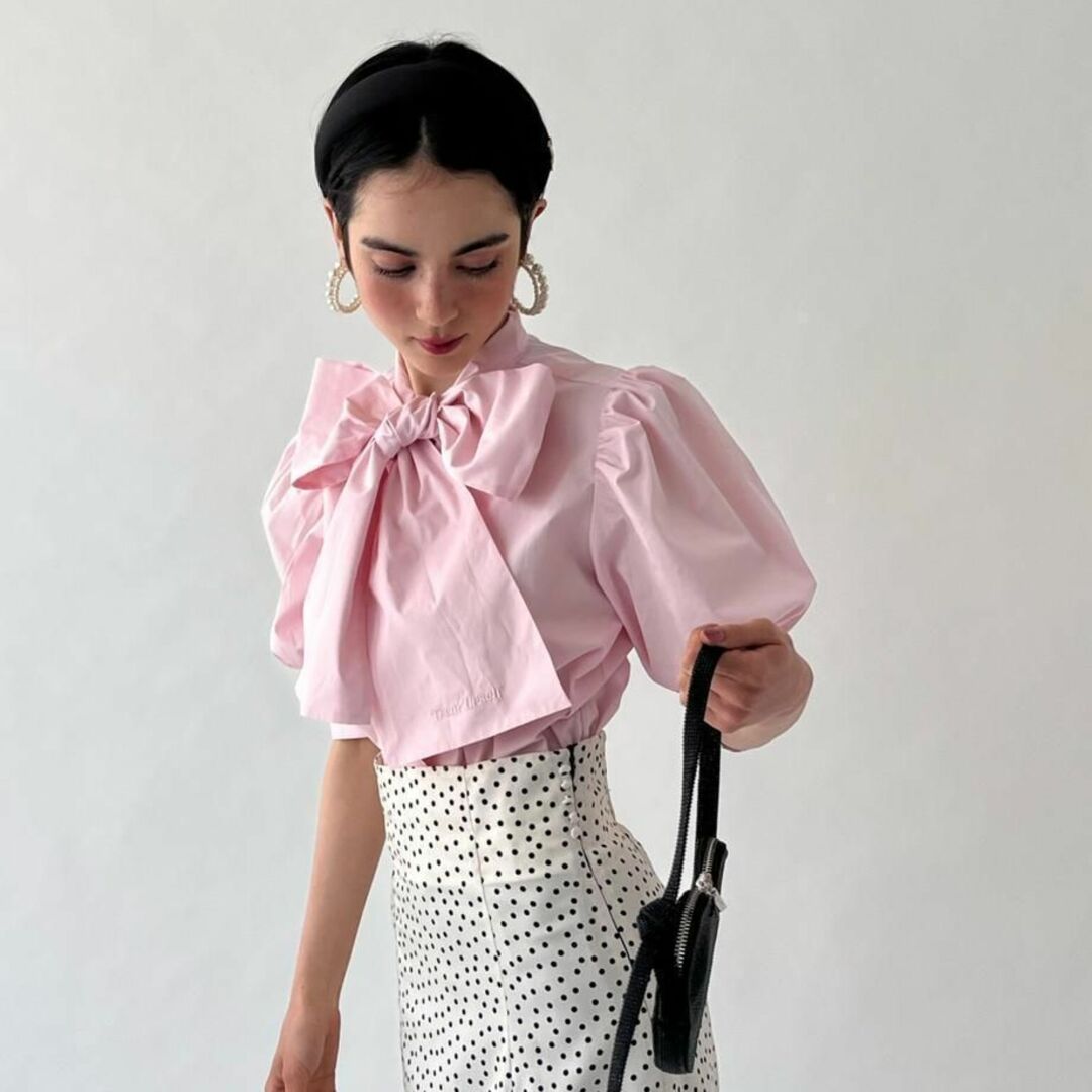トリートユアセルフ Kitten ribbon tie blouse pink