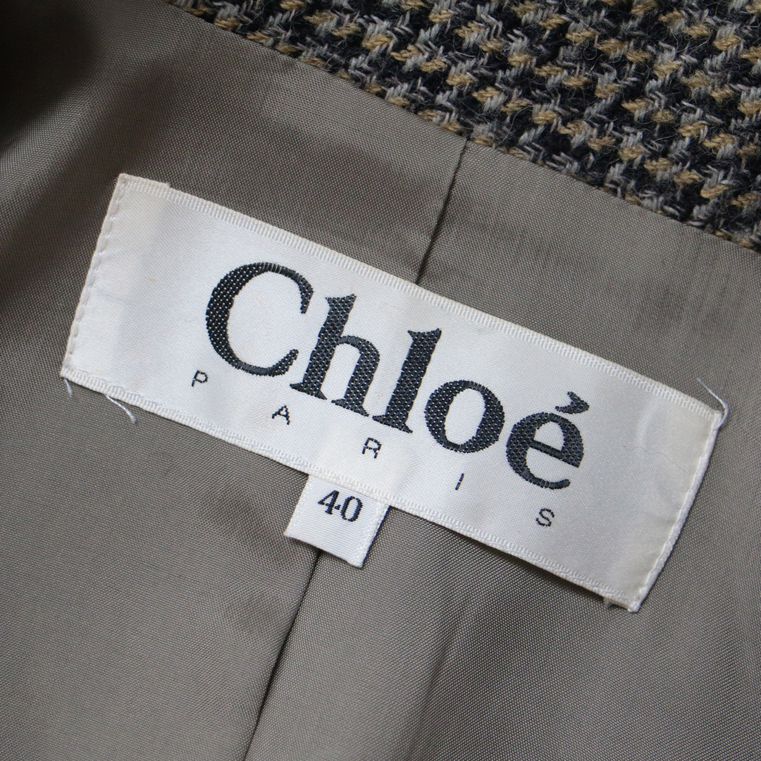 Chloe(クロエ)のChloe クロエ セットアップ SET ウール ジャケット ショート ダブルブレスト テーラード スカート ブラウン 40 L ミディ 膝丈 膝下 タイト Iライン 千鳥柄 VINTAGE 大人 おしゃれ きれいめ ブランド 【レディース】【中古】 レディースのレディース その他(セット/コーデ)の商品写真