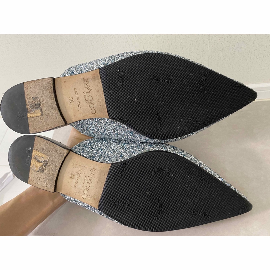 JIMMY CHOO ジミーチュウ グリッター フラットミュール 36 ラメ-