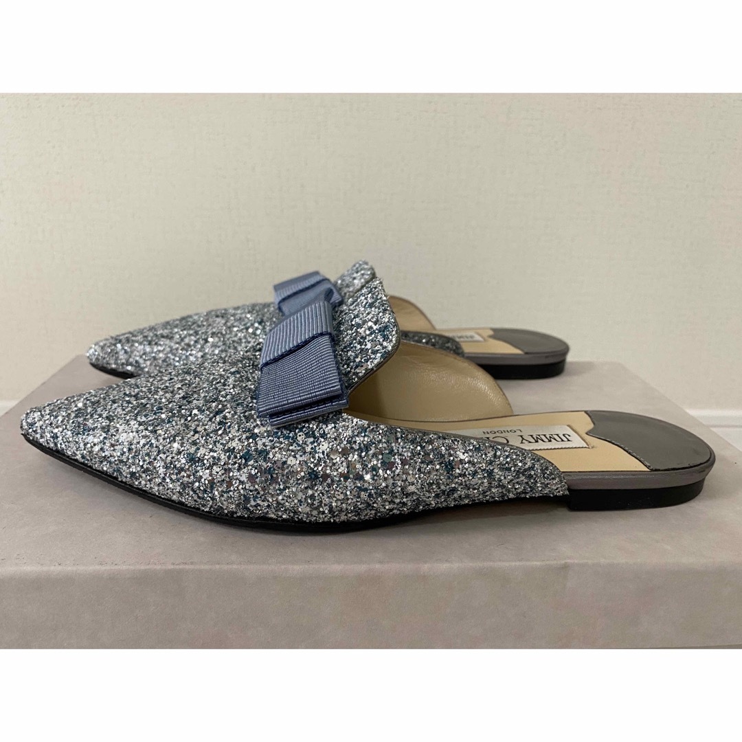 JIMMY CHOO ジミーチュウ グリッター フラットミュール 36 ラメ-