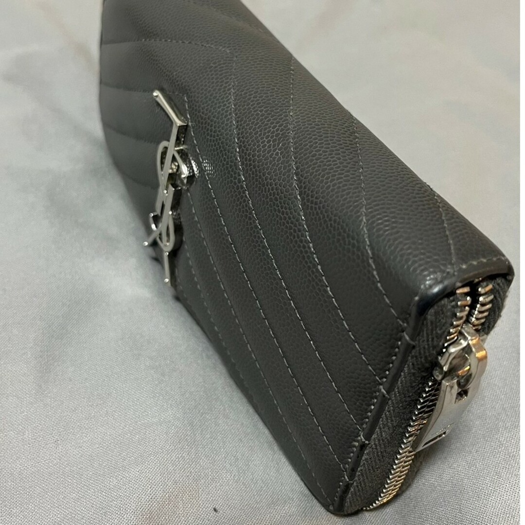 Saint Laurentサンローラン ラウンドジップ 長財布 グレー-