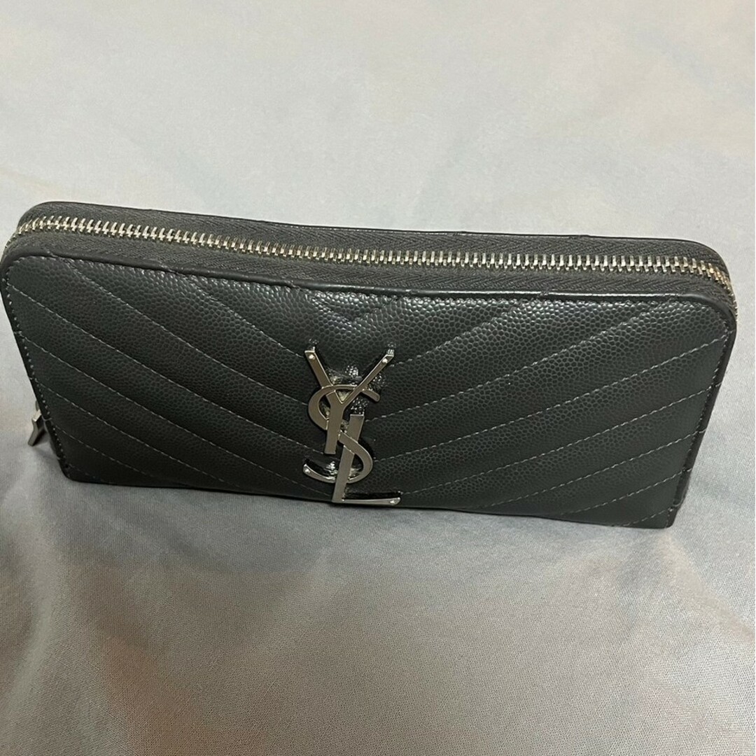 Saint Laurentサンローラン ラウンドジップ 長財布 グレー-