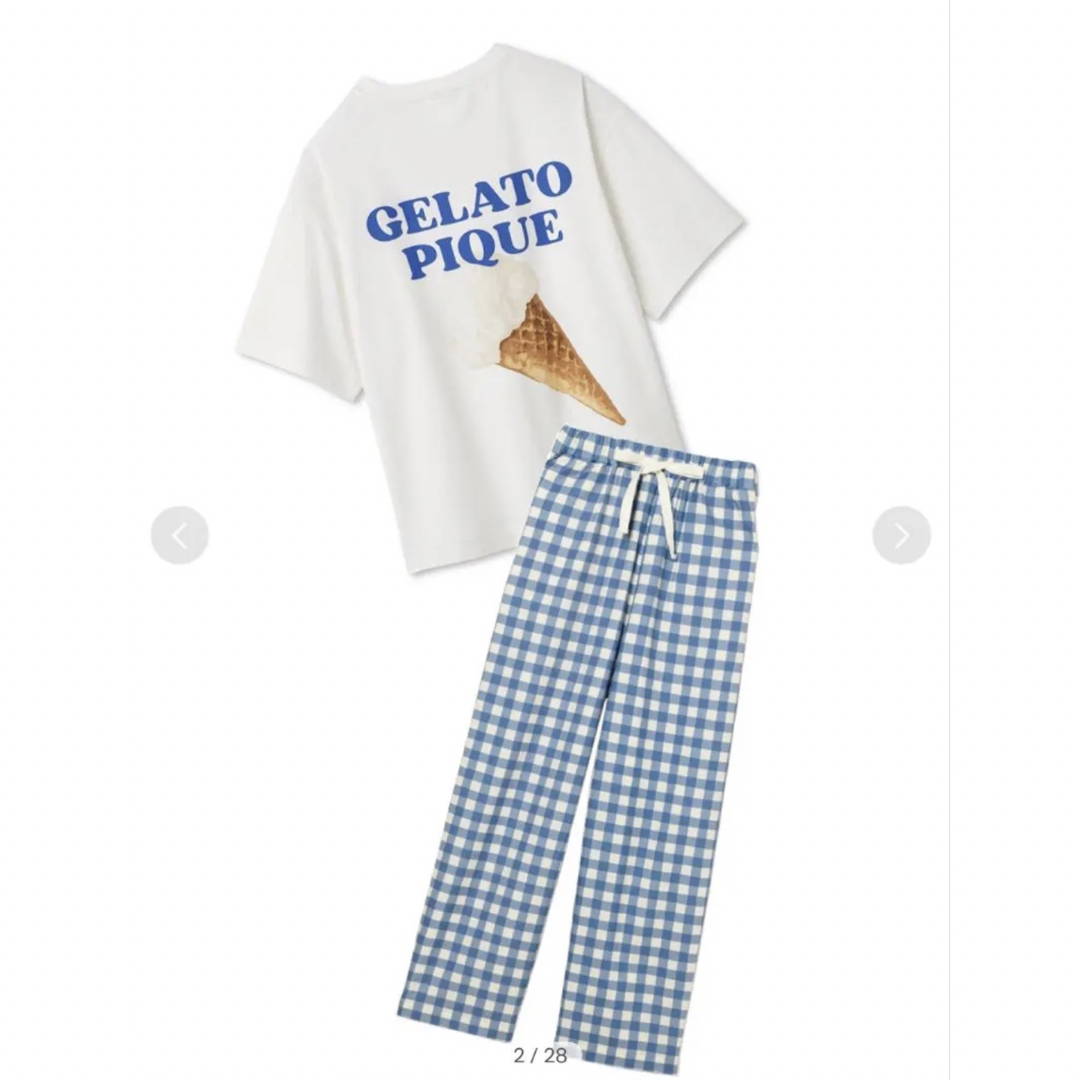 gelato pique(ジェラートピケ)のジェラートピケ  バックプリントTシャツ　ギンガムチェック柄ロングパンツ レディースのルームウェア/パジャマ(ルームウェア)の商品写真