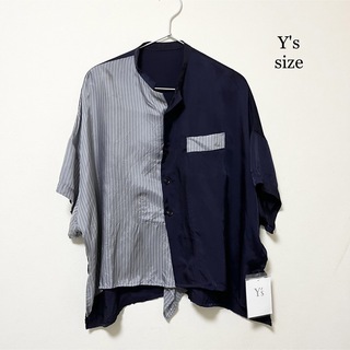 ワイズ(Y's)のY's タグあり美品 21aw ドッキング ストライプ シャツ ブラウス(シャツ/ブラウス(半袖/袖なし))