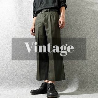 アートヴィンテージ(ART VINTAGE)の【vintage】ストライプ セミフレア ウール スラックス オリーブ W35(スラックス)