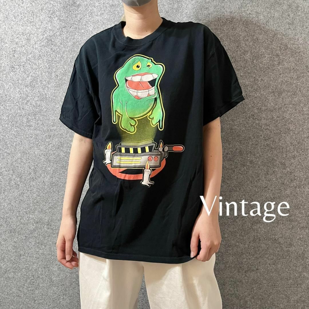 【vintage】ゴーストバスターズ スライマー イラスト プリント 黒Tシャツ