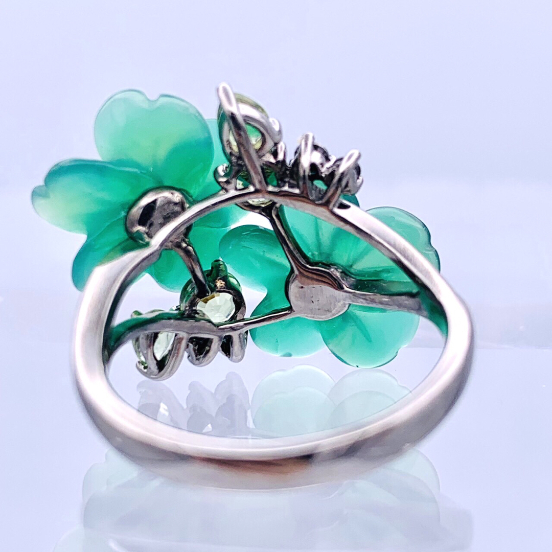 ✴︎極美品 K18WG 花 瑪瑙 0.80 サファイア 0.17 ダイヤ リング-