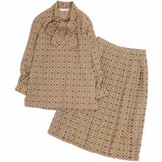 バーバリー(BURBERRY)の美品 Vintage バーバリー Burberrys セットアップ スカートスーツ ブラウス プリーツスカート 総柄 レディース 7(S相当) ブラウン(スーツ)