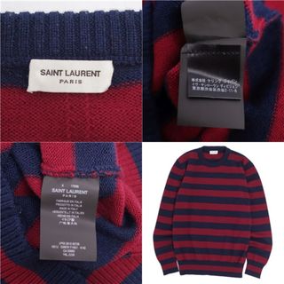 美品 サンローラン パリ SAINT LAURENT PARIS ニット セーター ロングスリーブ ボーダー柄 ウール トップス メンズ S ネイビー/レッド