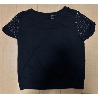 フォーエバートゥエンティーワン(FOREVER 21)のトップス　レディース　Tシャツ　春 夏 秋　半袖　ビジュー　ストーン　黒(カットソー(半袖/袖なし))