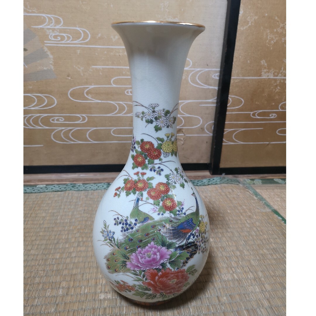 花瓶　壺　牡丹と孔雀　柴田陶器 エンタメ/ホビーの美術品/アンティーク(陶芸)の商品写真