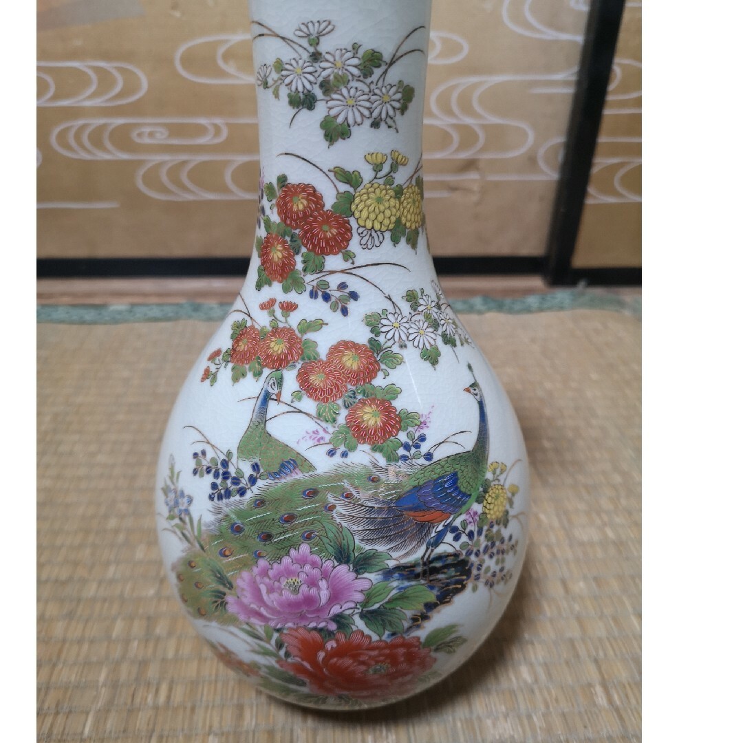 花瓶　壺　牡丹と孔雀　柴田陶器 エンタメ/ホビーの美術品/アンティーク(陶芸)の商品写真