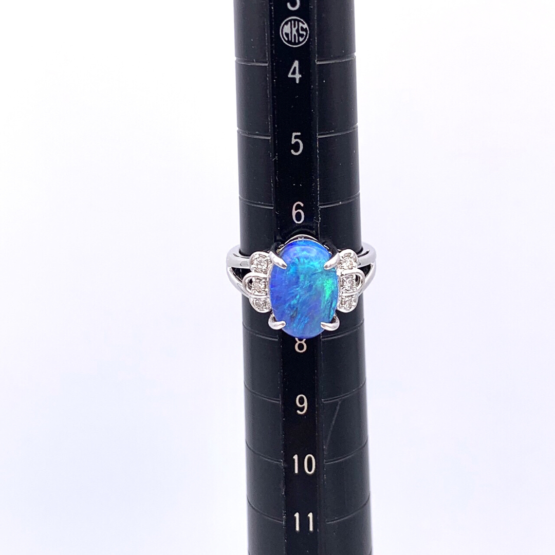 ✴︎極美品　K18WG 3.21ct ブラックオパール 0.10 ダイヤ リング 8