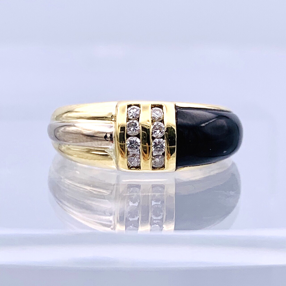 ✴︎極美品 K18 750 18金 漆黒 オニキス 0.13ct ダイヤ リング-