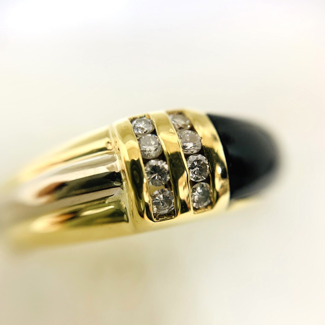 ✴︎極美品 K18 750 18金 漆黒 オニキス 0.13ct ダイヤ リング