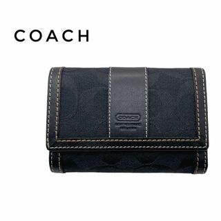 コーチ(COACH)の極美品✨【COACH】コーチシグネチャー三つ折りコンパクト万能財布　ブラック(財布)