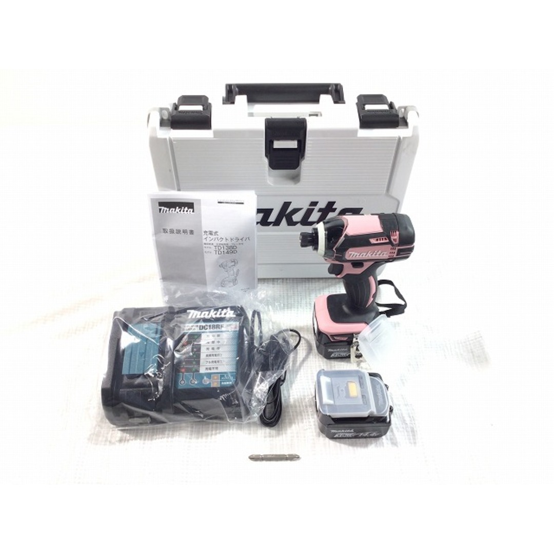 Makita(マキタ)の☆未使用品☆makita マキタ 14.4V 充電式インパクトドライバ TD138DRFXP ピンク バッテリー2個(14.4V 3.0Ah)充電器 ケース付 73343 自動車/バイクのバイク(工具)の商品写真