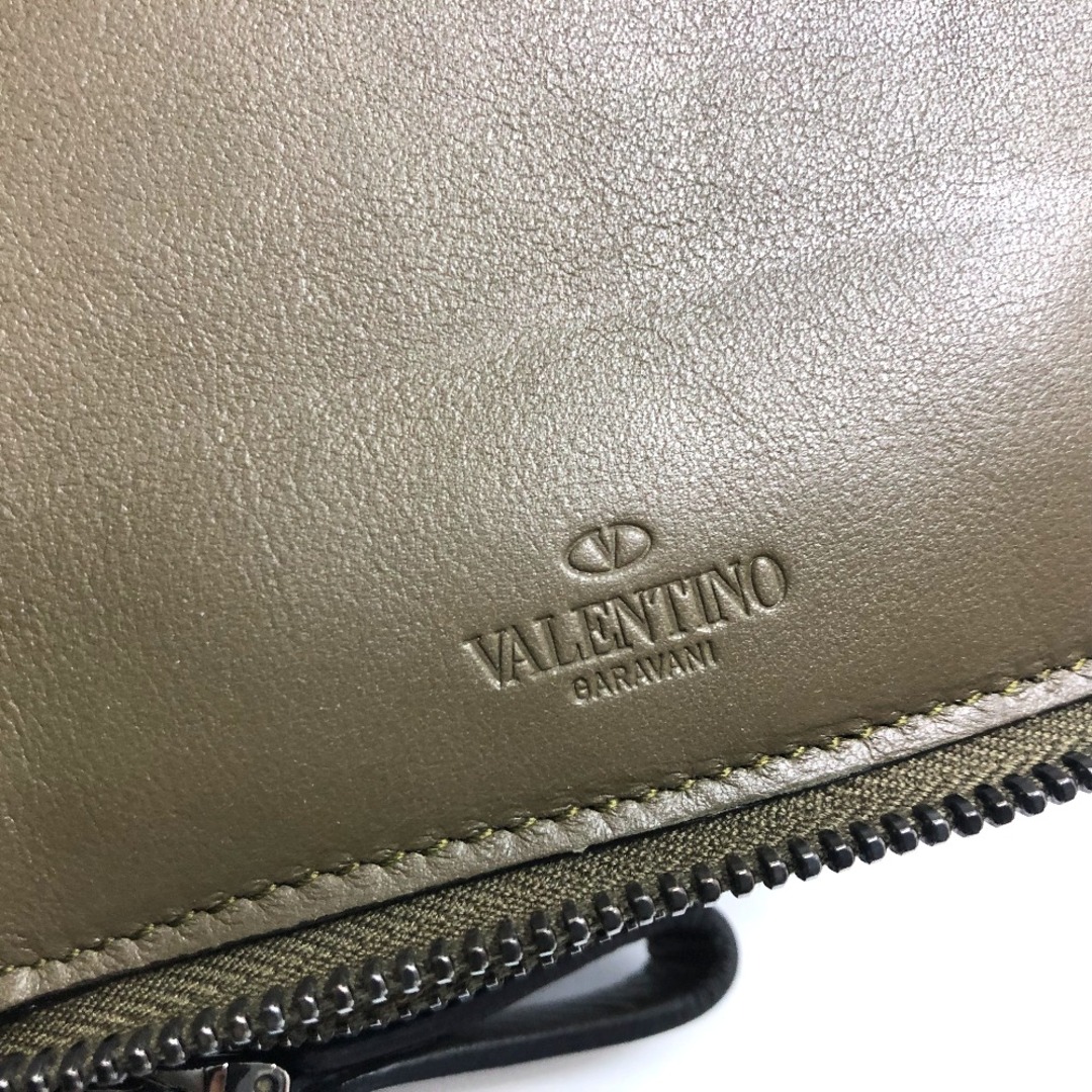 ヴァレンティノ・ガラヴァーニ Valentino Garavani ダブルジップ ファスナー ロックスタッズ 財布 長財布 レザー カーキ