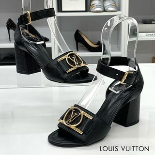 ルイヴィトン(LOUIS VUITTON)の7008 ヴィトン ロックイット レザー LVサークルロゴ サンダル ブラック(サンダル)