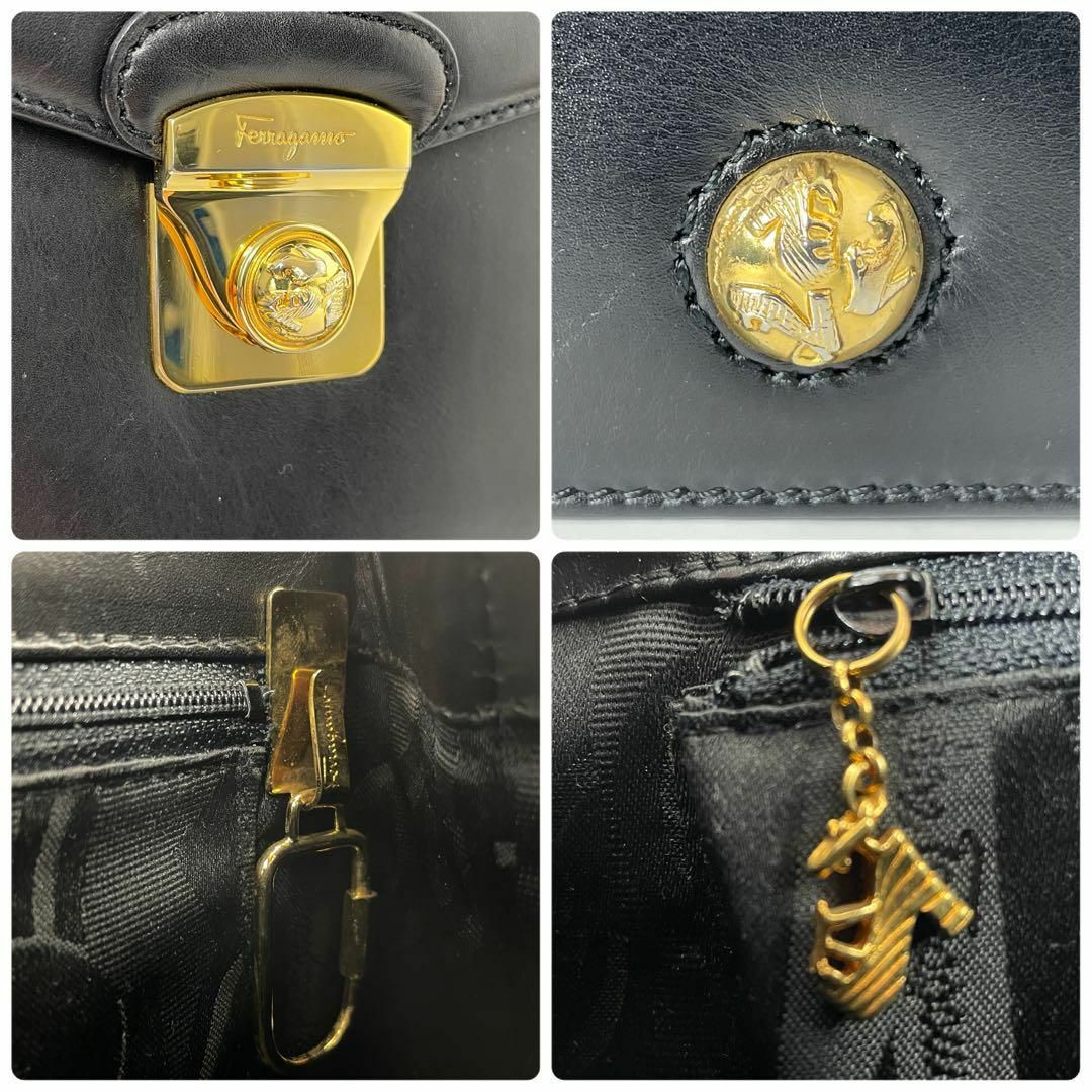 【美品】サルヴァトーレフェラガモ 黒レザー ハンドバッグ 2WAY ゴールド金具