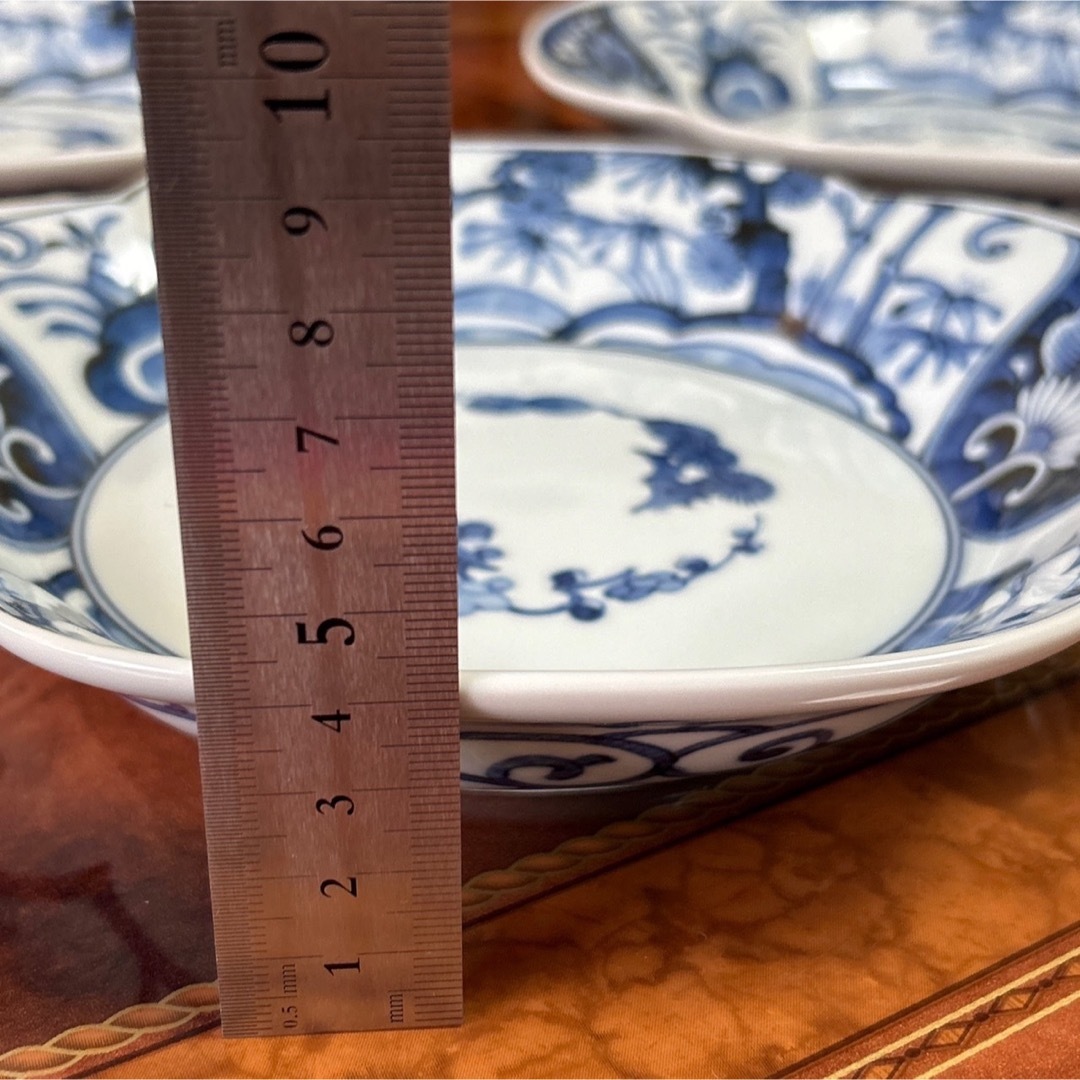 三洋陶器　龍峰窯　染付　古伊万里　木瓜型皿　3枚セット　楕円皿　松竹梅　和食器