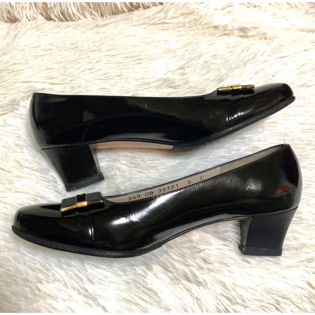 【良品】 Salvatore Ferragamo ロゴ リボン パンプス 2