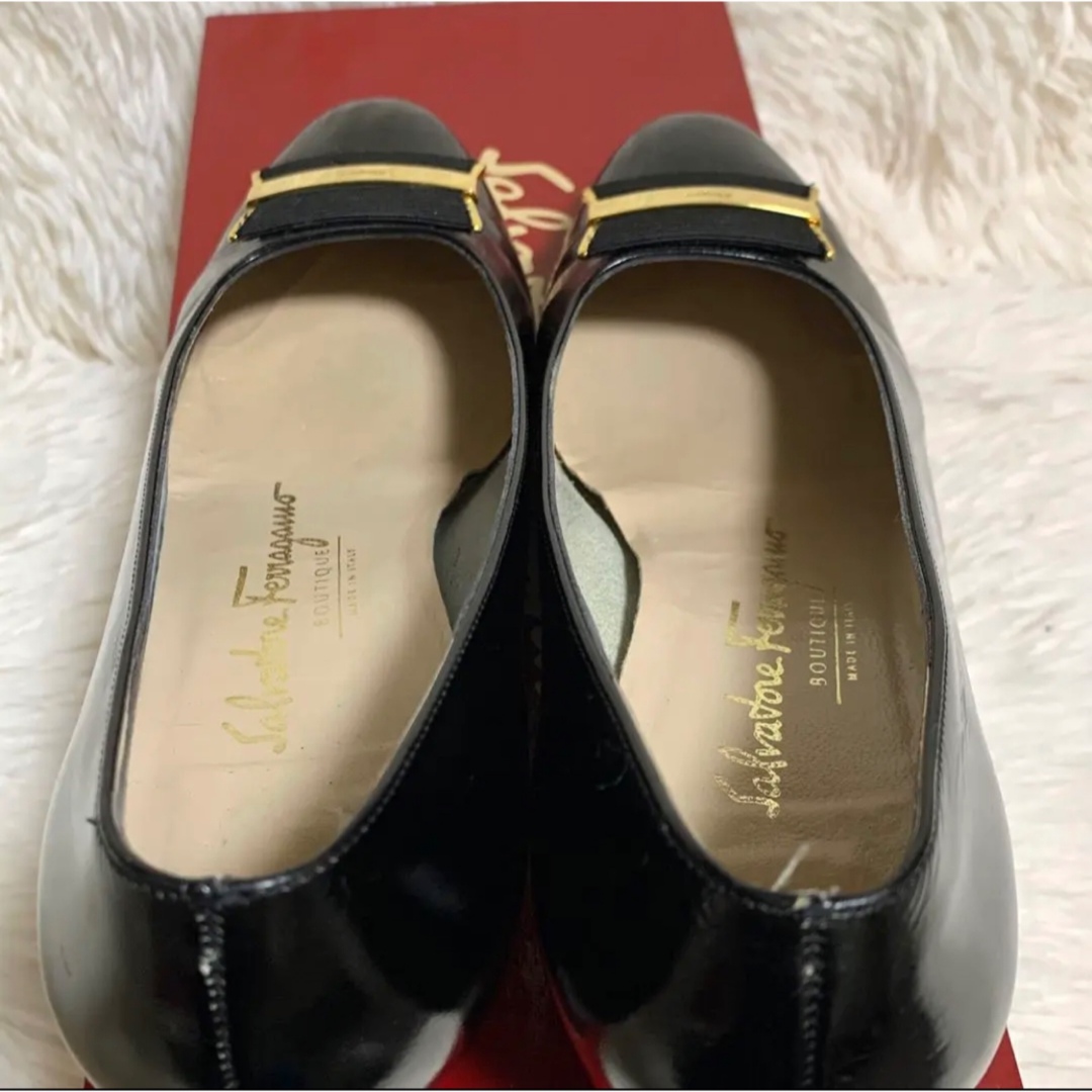 【良品】 Salvatore Ferragamo ロゴ リボン パンプス 5