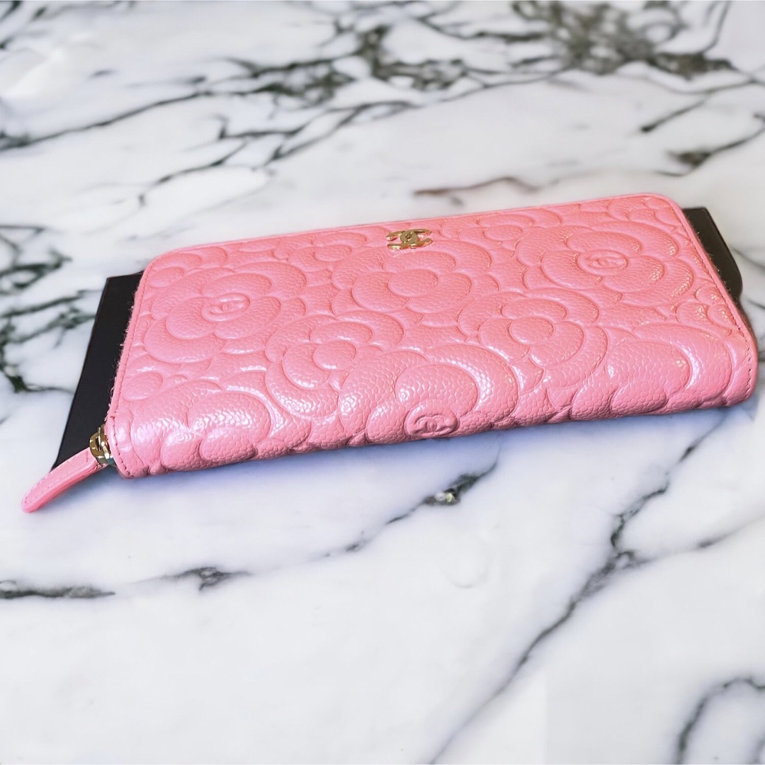 29番台 CHANEL レア カメリア キャビアスキン ラウンドジップ 美品 - 財布