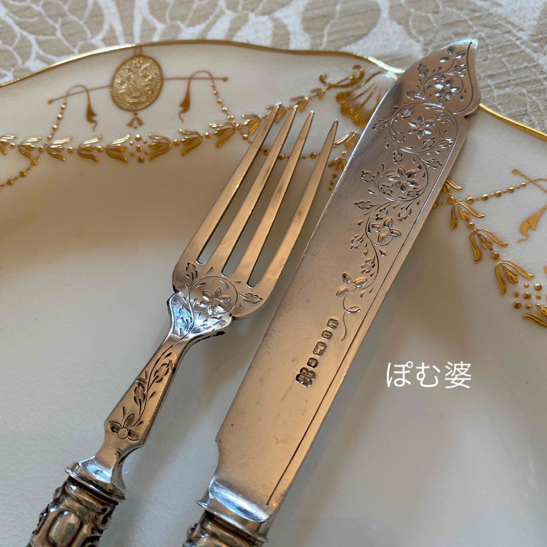 英国製】 純銀 スターリングシルバー+白蝶貝/フィッシュナイフ 英国製】 純銀 スターリングシルバー+白蝶貝/フィッシュナイフ