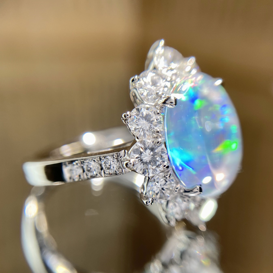 『専用です』天然無処理 ウォーターオパール ダイヤモンド 計3.807ct レディースのアクセサリー(リング(指輪))の商品写真