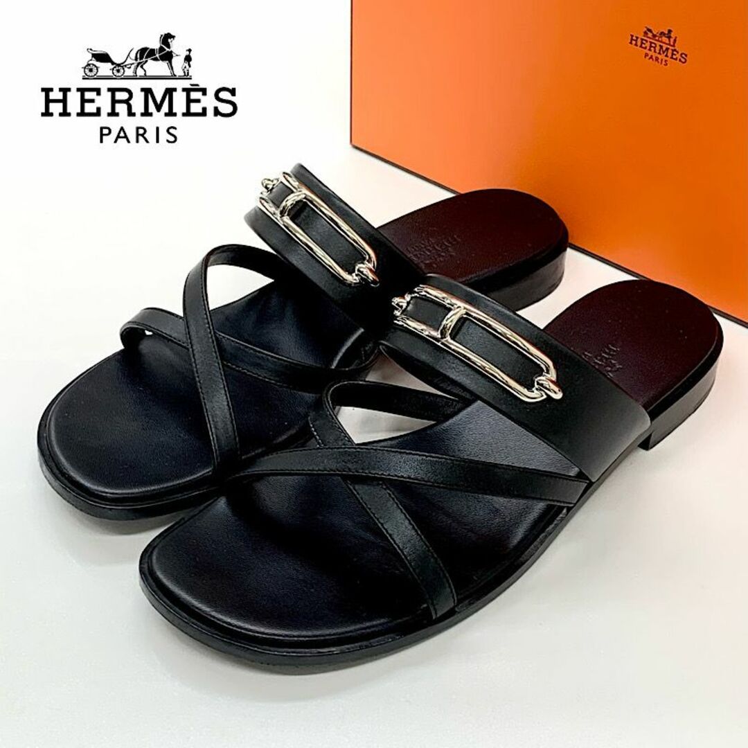 Hermes(エルメス)の5035 エルメス レザー フラットサンダル ブラック レディースの靴/シューズ(サンダル)の商品写真