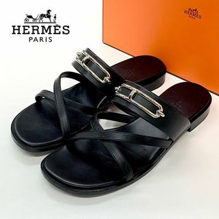 エルメス(Hermes)の5035 エルメス レザー フラットサンダル ブラック(サンダル)