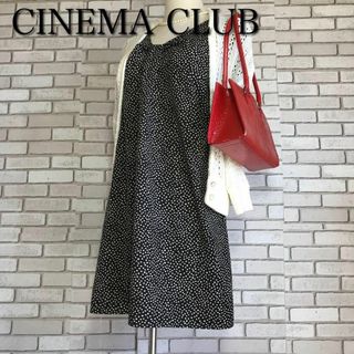 シネマクラブ(CINEMA CLUB)の【美品】シネマクラブ★ドット総柄 ワンピース チュニック フレンチスリーブ春夏(ひざ丈ワンピース)