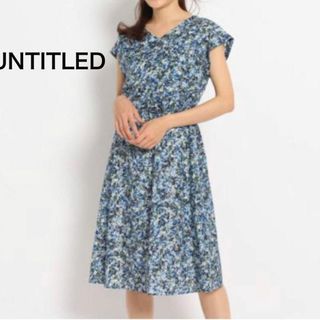 アンタイトル(UNTITLED)の美品☆ UNTITLED アンタイトル グラデーションフラワーワンピース ブルー(ひざ丈ワンピース)