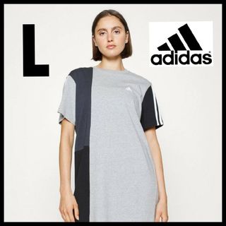 アディダス(adidas)の【ルーズフィット】adidas★Tシャツワンピース★スポーツウェア★グレー★L(ミニワンピース)