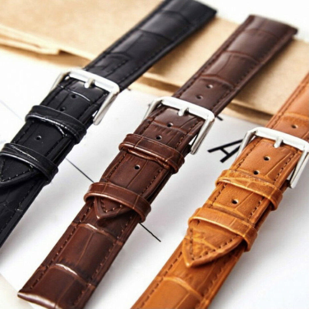 腕時計ベルト 牛皮製クロコ模様型押し １８ｍｍ 未使用品 ブラック