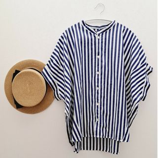 ナチュラルランドリー(NATURAL LAUNDRY)のナチュラルランドリー　バンドカラー　ストライプシャツ(シャツ/ブラウス(半袖/袖なし))