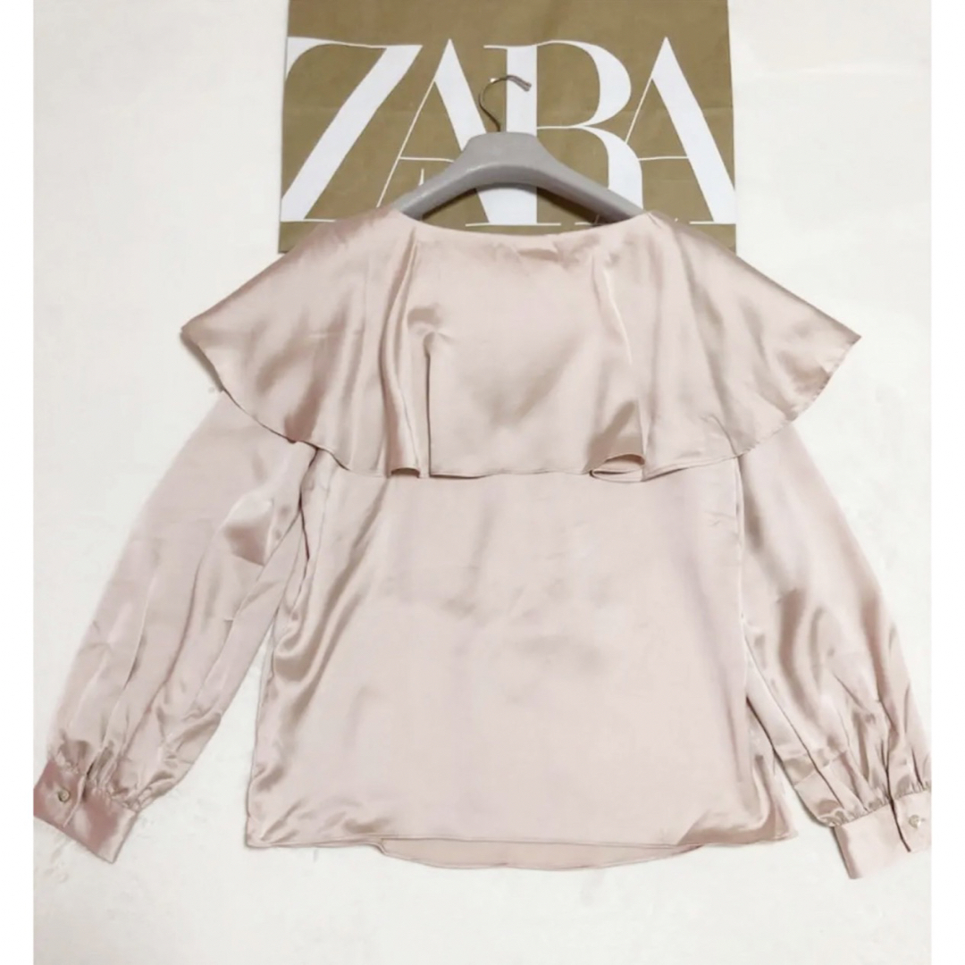 匿名配送　レア　ZARA サテン　ビックカラー　セーラーカラー　ブラウス　ピンク 2