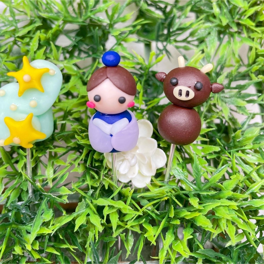 ガーデンピック　ハンドメイド　七夕ピック　織姫　彦星　天の川　多肉植物　七夕 ハンドメイドのフラワー/ガーデン(その他)の商品写真