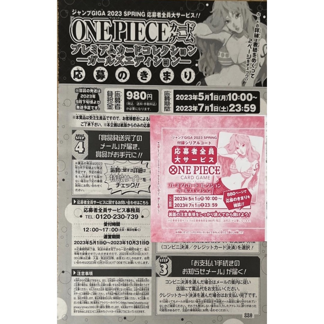 ジャンプ GIGA 付録 付属シリアルコード　ONE PIECE 1枚  エンタメ/ホビーの雑誌(アニメ)の商品写真