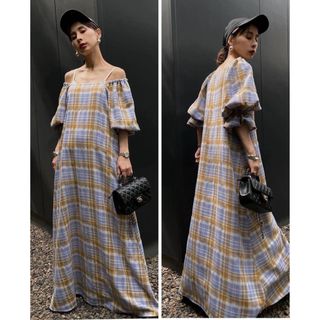 アメリヴィンテージ(Ameri VINTAGE)のAmeri 新品♡ LACEY CHECK PUFF DRESS Ｓサイズ♡(ロングワンピース/マキシワンピース)