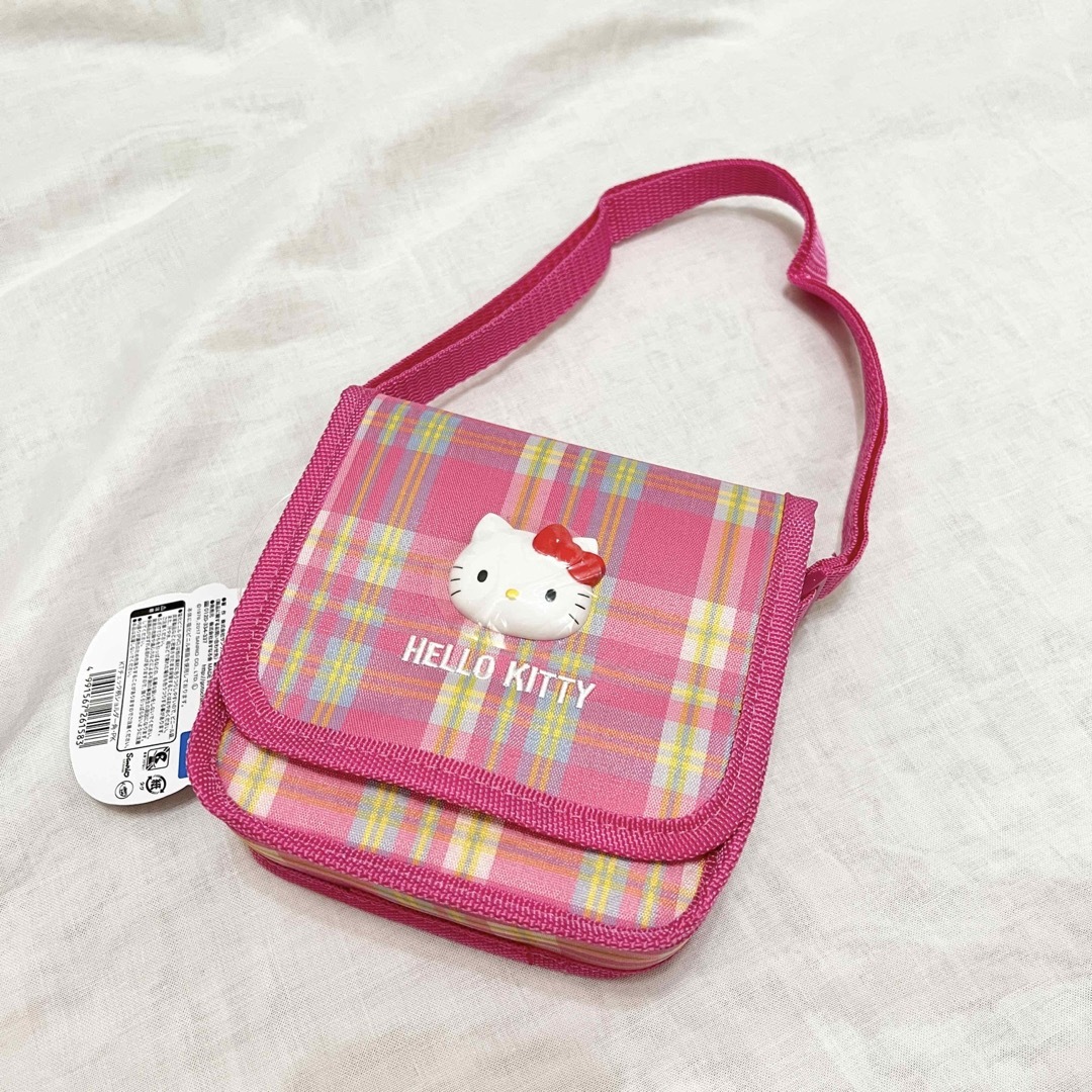 【 新品 】 ハロー キティ ピンク チェック ショルダー バッグ キッズ